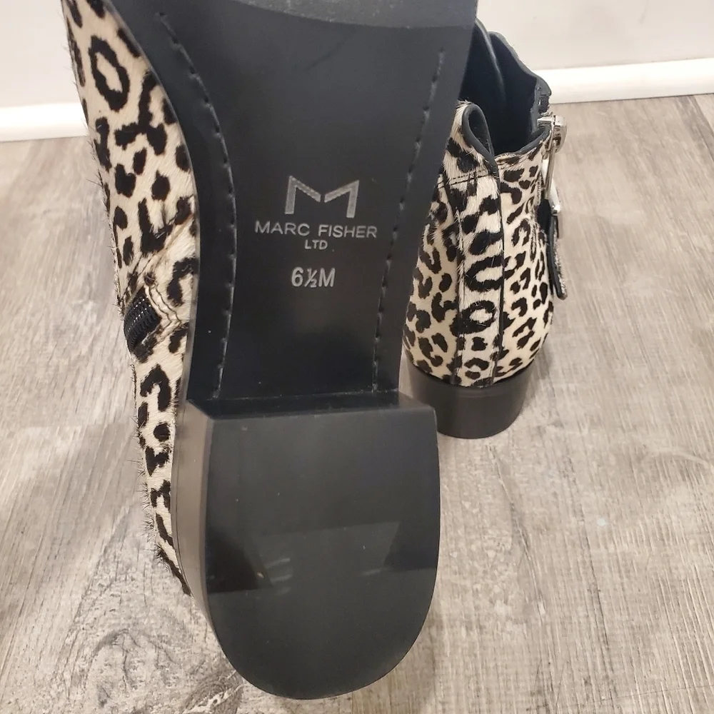 NEW Marc Fisher Elizabeth Sulcer Yanila Buckle Bootie Calf Hair Leopard …